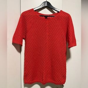 Talbots Red Metallic Chevron Knit V Neck sweater